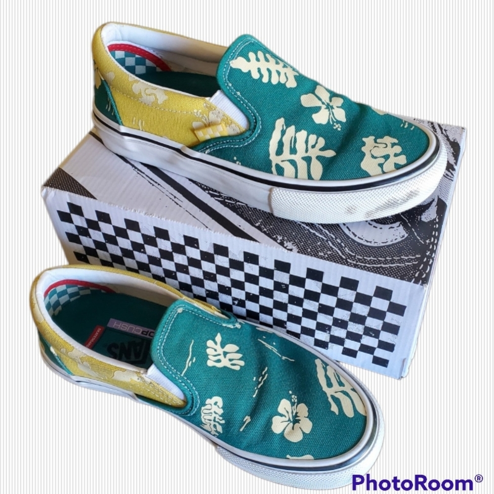 Vans Slip-On Pop Cush Skate Shoes Aloha Men's sz 5 Women's sz 7
